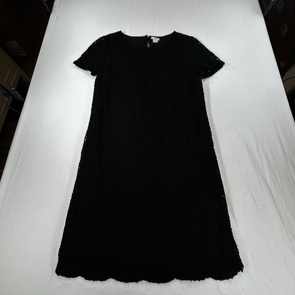 J.Crew Factory Women 4 Black Short Sleeve Lace Shift Dress With Scalloped Hem